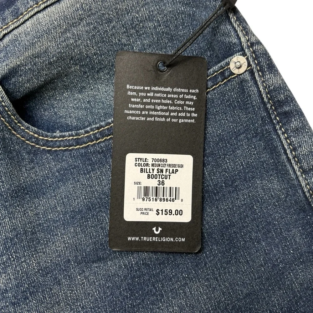 NEW True Religion Billy Flap Bootcut Jeans Size 36 Blue Relaxed Fit 36 x 33.5